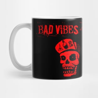 BAD VIBES ONLY red and black easygoing simple skeleton guy Mug